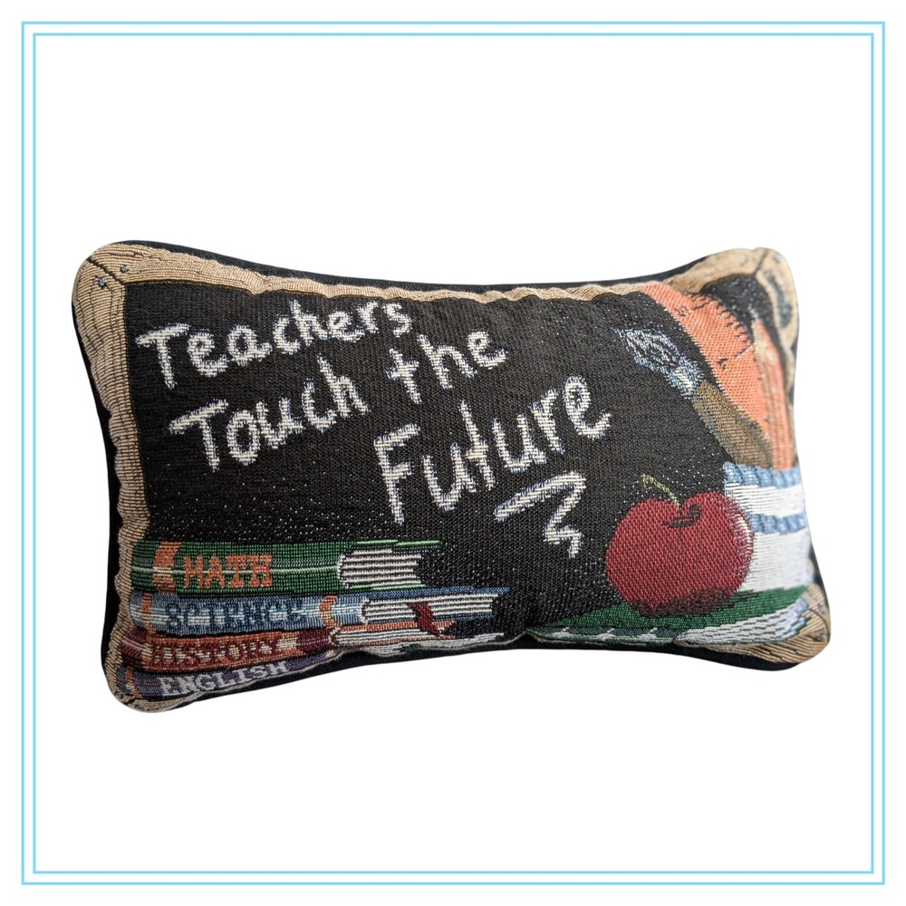 Vintage Teacher Tapestry Pillow "Teachers Touch The Future" Books Apple School
